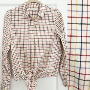 Madewell Rainbow Stripe Spring Plaid Lightweight Button Down Tie-Front Shirt